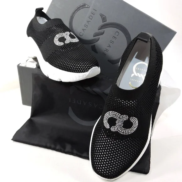 CASADEI 🇮🇹 WOMEN'S BLACK STREICH FABRIC FASHION SUMMER SNEAKERS - Picture 10 of 10